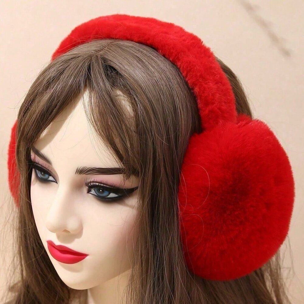 Red Cute Women's Fluffy Plush Warm Foldable Earmuffs